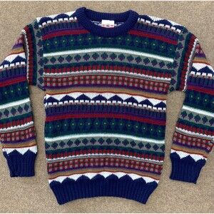Vintage Cadet Club Sweater Boys 14-16 Fair Isle Nordic USA Made 90s Pullover